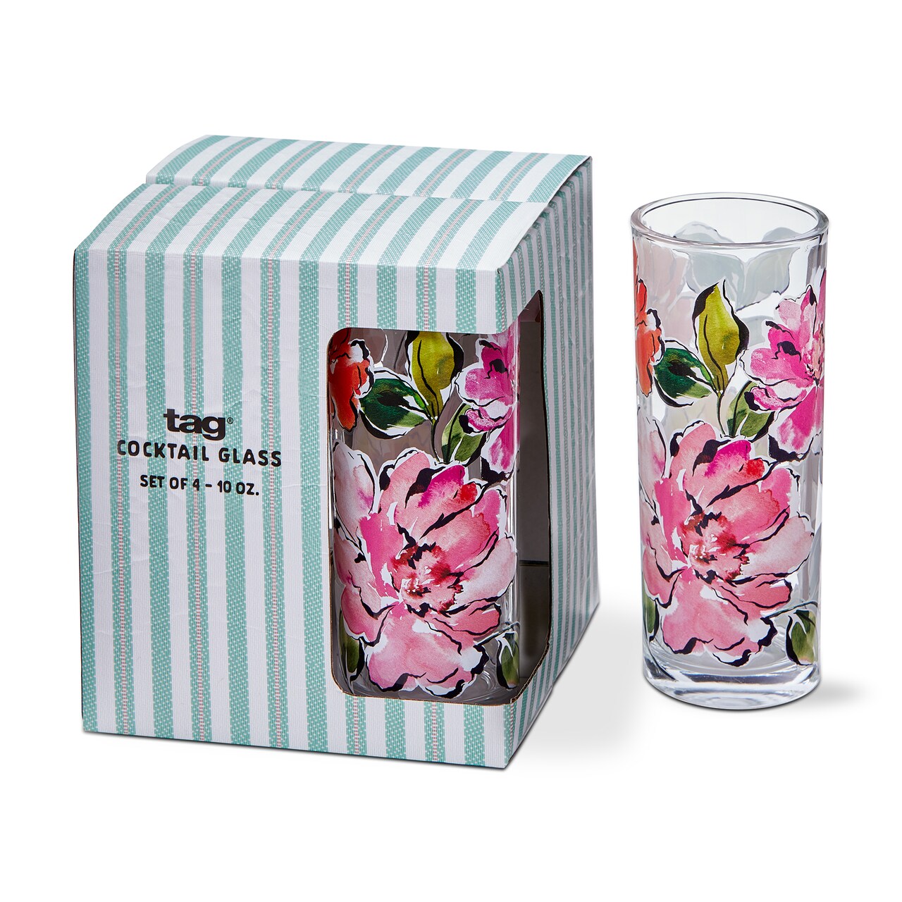 In Bloom 10oz Drinking Glasses Set of 4 Dishwasher Safe Everyday Drinkware 2.5in x 2.5in x 6in